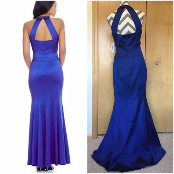 KAY UNGER Stretch Satin Beaded Halter Merm… - Picture 5 of 8